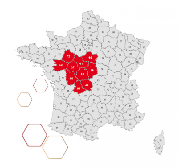 Carte de france carte de France qui met en évidence les zones où l'entreprise JM GODET exerce ses activités